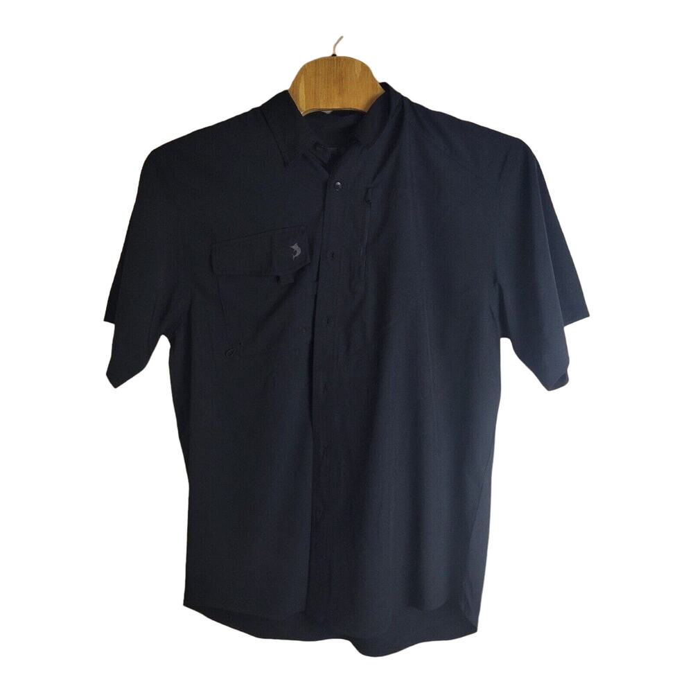 Reel Legends Vented Black Performance Outdoor Fishing Shirt Large EUC
